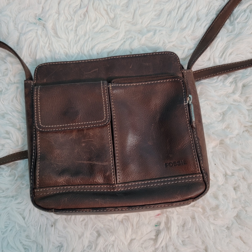 Vintage Fossil Leather Crossbody Satchel